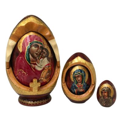 Holy Mother Religious Icon Egg 5 Piece Nesting Doll Set Made in Russia Wood/Easter Gifts