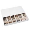 Cardboard Cash Register Drawer with Coins Bills Business Card Compartments Money Play Toy Gift for Kids Fit Real Money Too Only Box White view 1