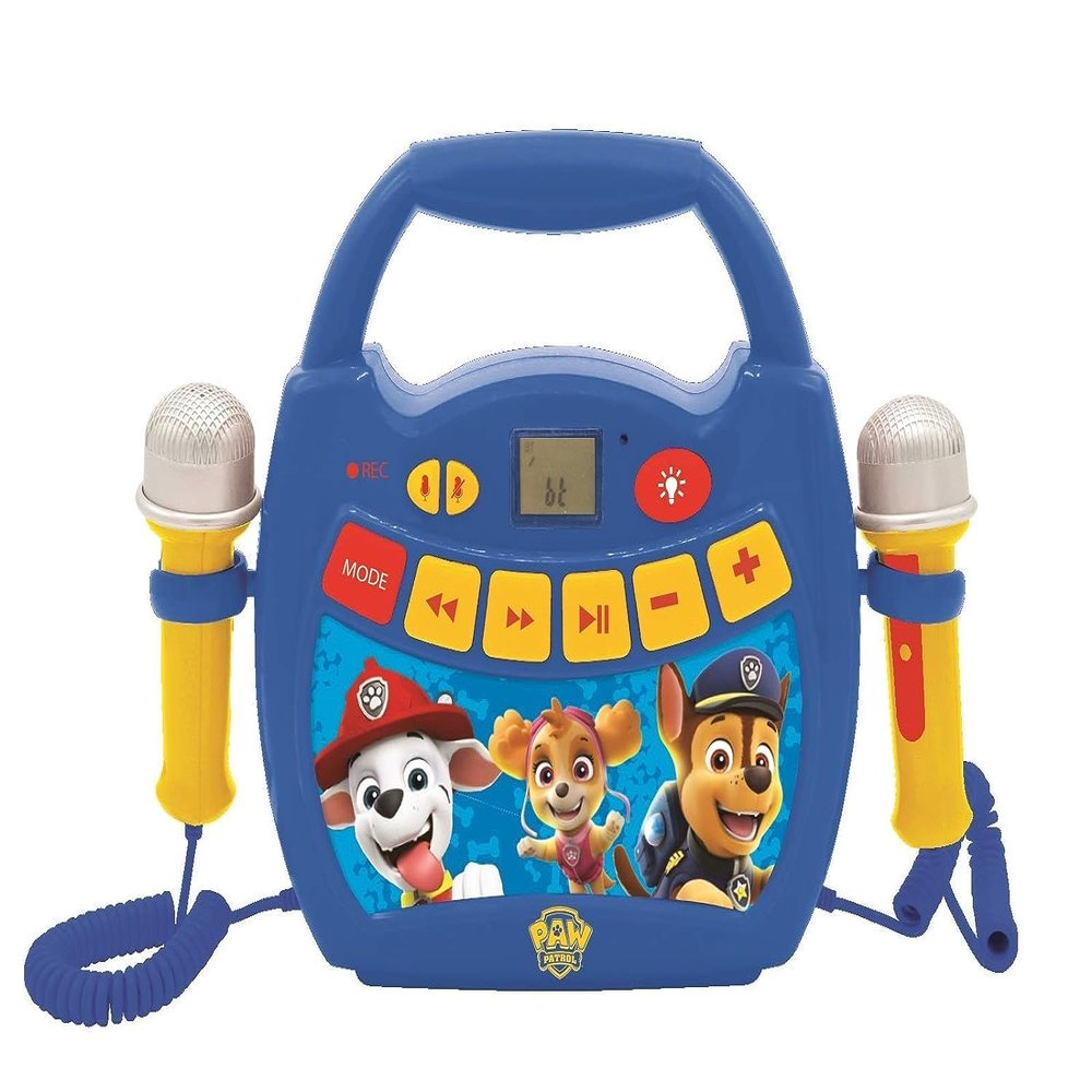 LEXiBOOK  Paw Patrol - Portable Karaoke Digital Player for Kids  Microphones, Light Effects, Bluetooth, Record and Voice Changer Functions, Rechargeable Battery, Blue/red, MP320PAZ