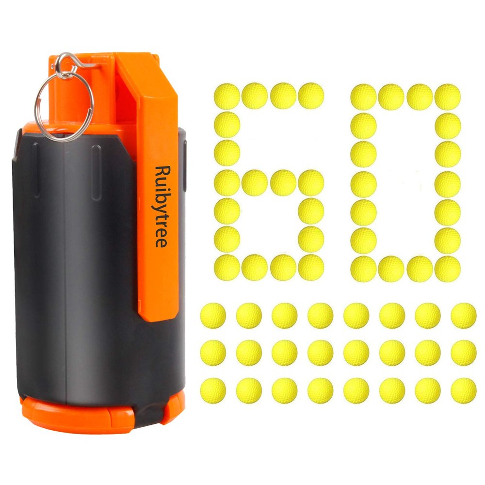 Ruibytree Tactical Plastic Toy Bomb for Nerf CS Nerf Rival Battle Game with 60PCS Rounds Refill Bullet Balls Ammo (Orange)