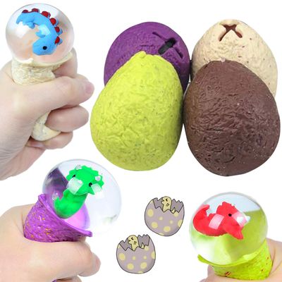 4 Pack Dinosaur Theme Egg Stress Balls, Dino Squishy Ball Set, Squeeze Balls for Adults, Fidget Balls to Relax, Stress Relieve, Party Favors, Birthday, Goodie Bag Stuffers, Increase Entertainment