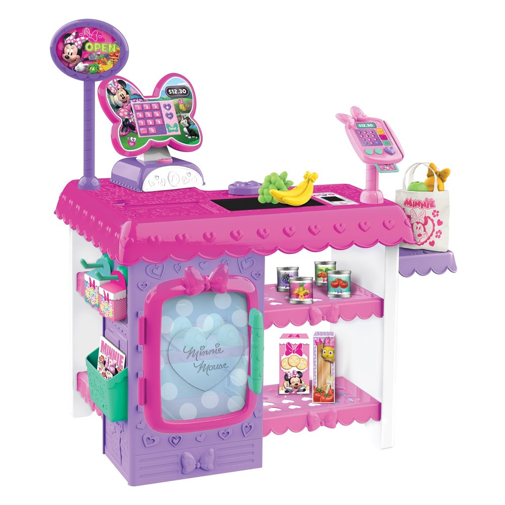 Disney Junior Minnie Mouse Marvelous Market, Pretend Play Cash Register with Realistic Sounds, 38 Play Food Pieces and Accessories, Kids Toys for Ages 3 Up by Just Play
