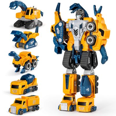 MIEBELY Toddler Robot Construction Vehicles Set 5Pcs Transforming Robots for Kids - Magnetic Toys with Sturdy Connectors Easy DIY Assembly Function 5-in-1 Educational STEM Toys
