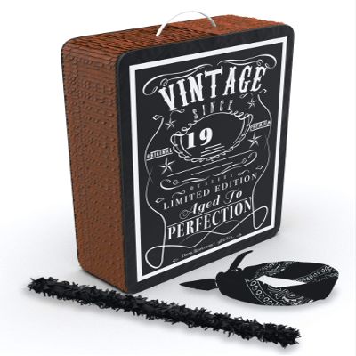 Jergrim Vintage Aged to Perfection Adult Piata with stick and blindfold - 17x10x3 Perfect for Party Decorations, Photo Prop, Funny Anniversary, 50th birthday Fits candy/favors