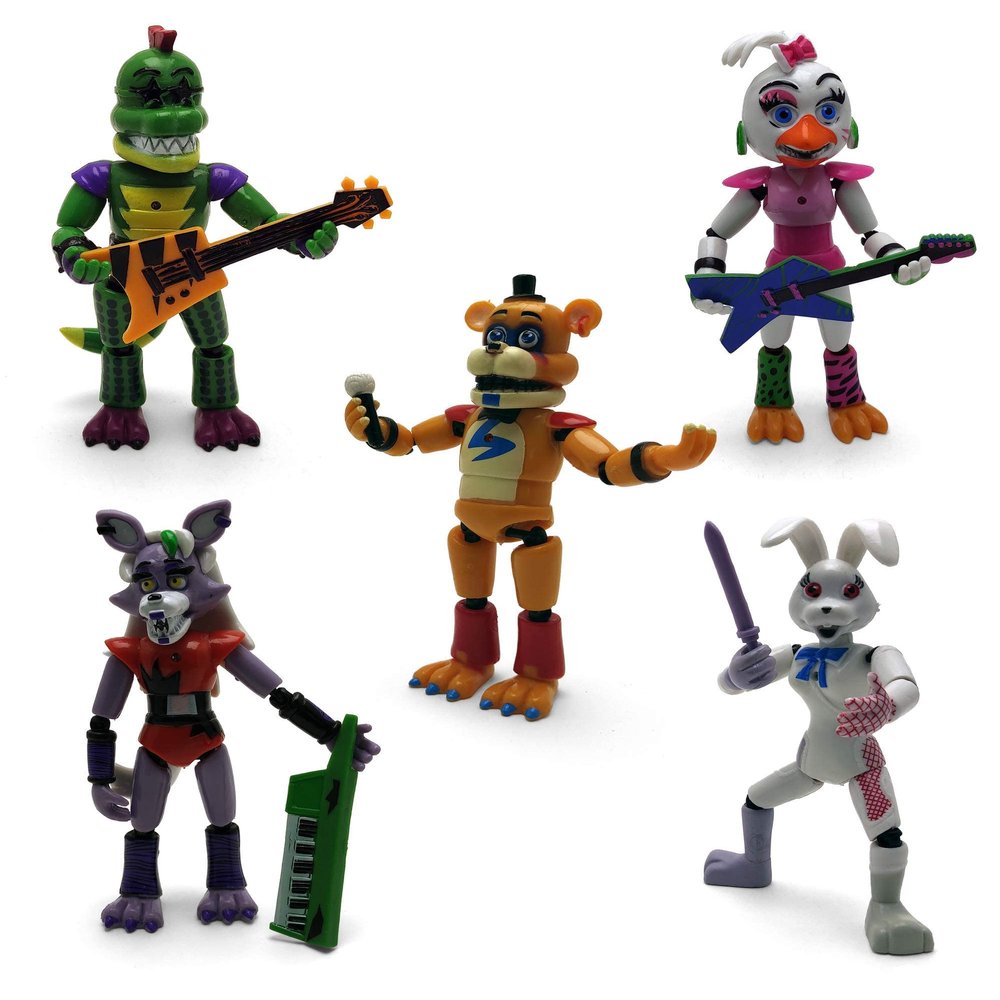 Toysvill Inspired by Five Nights at Freddys | FNAF Security Breach PizzaPlex Collection | Freddy's Action Figures Toys, Set 5 pcs [Roxanne Wolf, Glamrock Chica, Montgomery Gator, Glamrock Fred, Vanny]