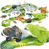 174 PCS Flexible Dinosaur Train Tracks and Race Cars Playset with 8 Dinosaurs Figures, Electric Vehicles, Lights - Create Road Racing World for Toddlers and Kids view 1