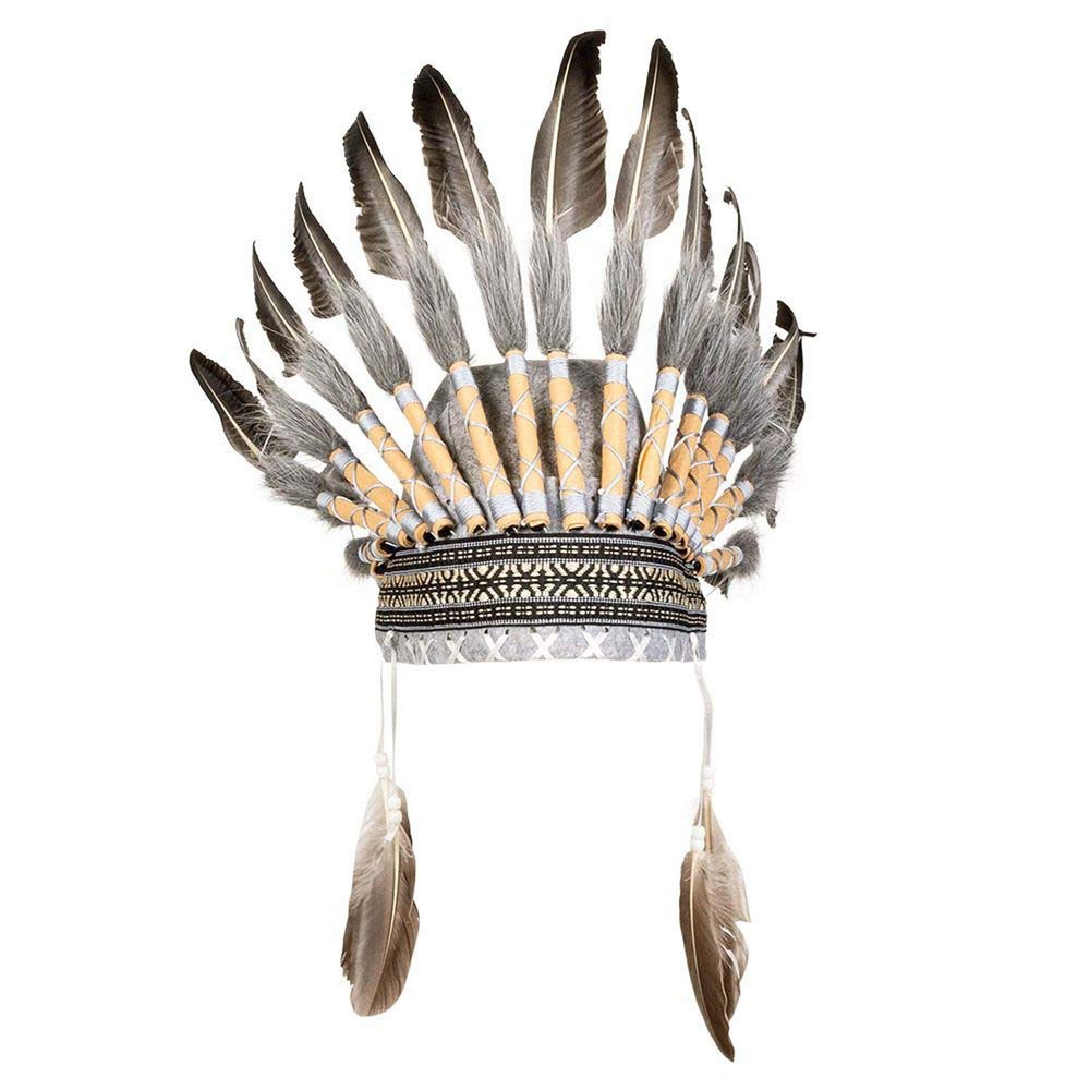 Boland 44091  Headdress Indian with Feathers and Beads, Chief, Wild West, Costume, Carnival, Theme Party