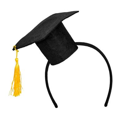 Boland 90610 Headband Graduation Hat, Black/Yellow, Tiara with Mini Hat, Student Hat, Graduation, Headpiece, Costume, Carnival, Theme Party