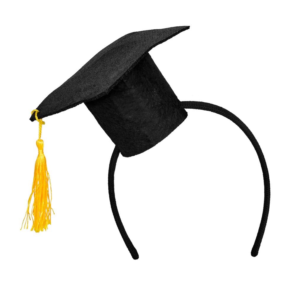 Boland 90610 Headband Graduation Hat, Black/Yellow, Tiara with Mini Hat, Student Hat, Graduation, Headpiece, Costume, Carnival, Theme Party