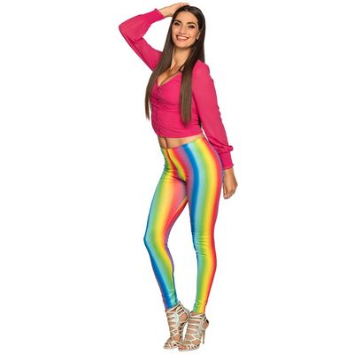Boland - Women's Rainbow Leggings Stretch Multicoloured Stripes Bodycon Clown Flower Power Costume Carnival Theme Party