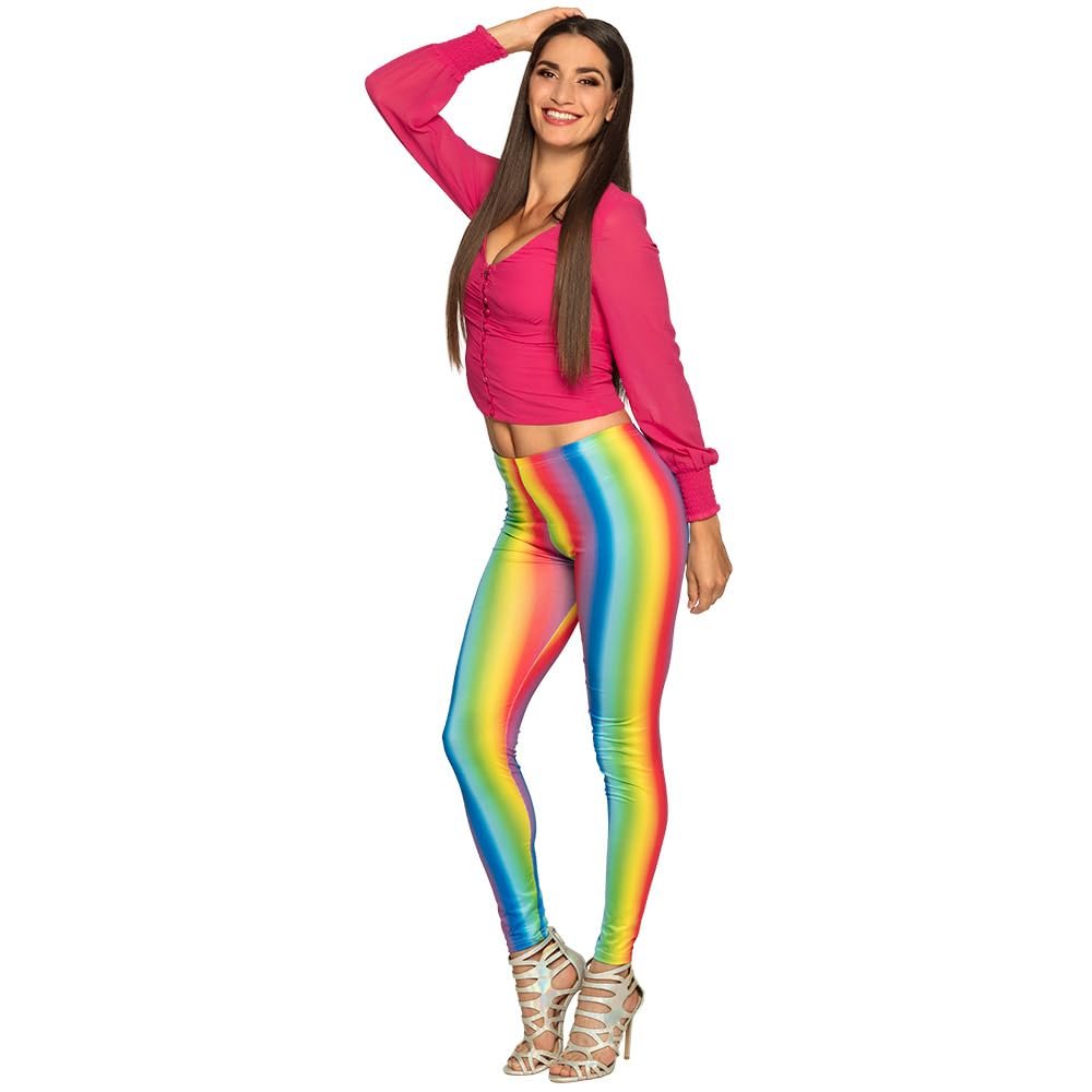 Boland - Women's Rainbow Leggings Stretch Multicoloured Stripes Bodycon Clown Flower Power Costume Carnival Theme Party