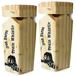 Black Duck Brand Set of 2 Iron Horse Wooden Train Whistles - Measures 7" Tall - Great for Train Enthusiast Young and Old - Realistic Sound