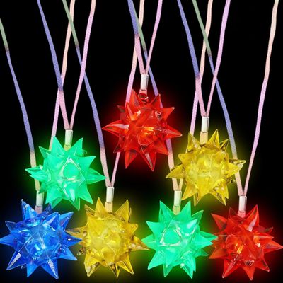 ArtCreativity Flashing Crystal Star Necklaces for Kids, Set of 12, Cute Toy Jewelry for Girls with Light-Up Pendant, Christmas Party Favors for Children, Goodie Bag Fillers in Assorted Colors