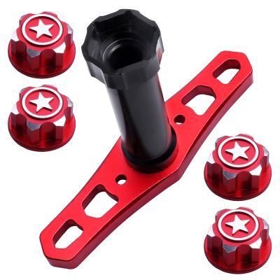 HobbyPark 17mm Hex Wheel Nuts Adapter with Wheel Hex Wrench Tool for Traxxas X-Maxx E-Revo E-Maxx Summit Monster Truck RC Tires (with Red Nuts)