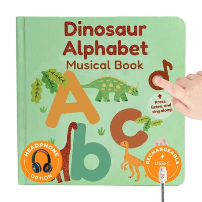 Cali's Books Dinosaur Alphabet Book Toddlers 1-3 - Dino ABC, Headphone Jack, Musical Books Kids, Interactive Talking Baby Toddler Sound Book, Educational Song Learning Toys Singing Music Toy Babies