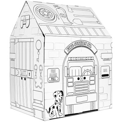 Easy Playhouse Police and Fire Station - Kids Art & Craft for Indoor & Outdoor Fun  Decorate & Personalize The Cardboard Fort, 32" X 26. 5" X 40. 5" - Made in USA, Age 3+ [Amazon Exclusive], white