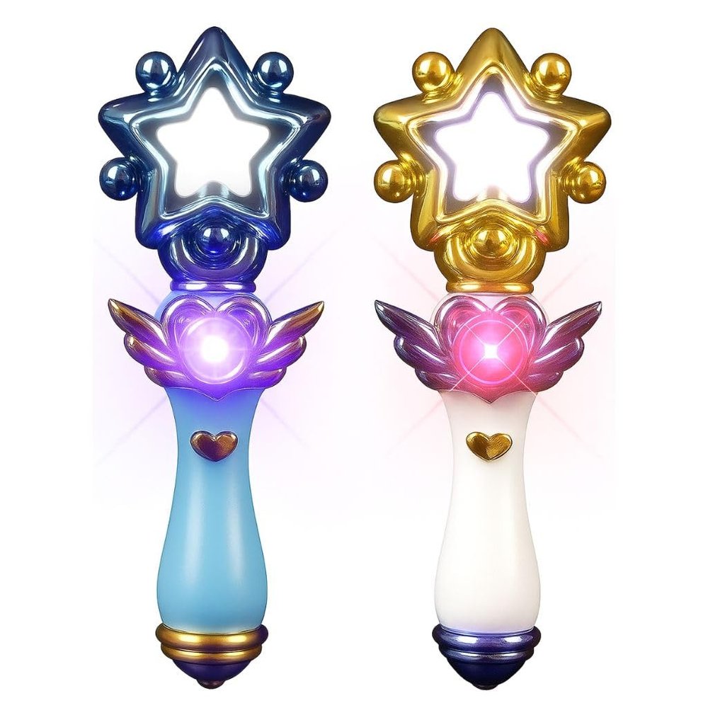 ArtCreativity Light Up Magic Star Wand, Set of 2, Cute Princess Wands with Flashing LED Effect & Magical Sounds, Batteries Included, Pretend Play Prop, Best Birthday Gift, Party Favor for Kids