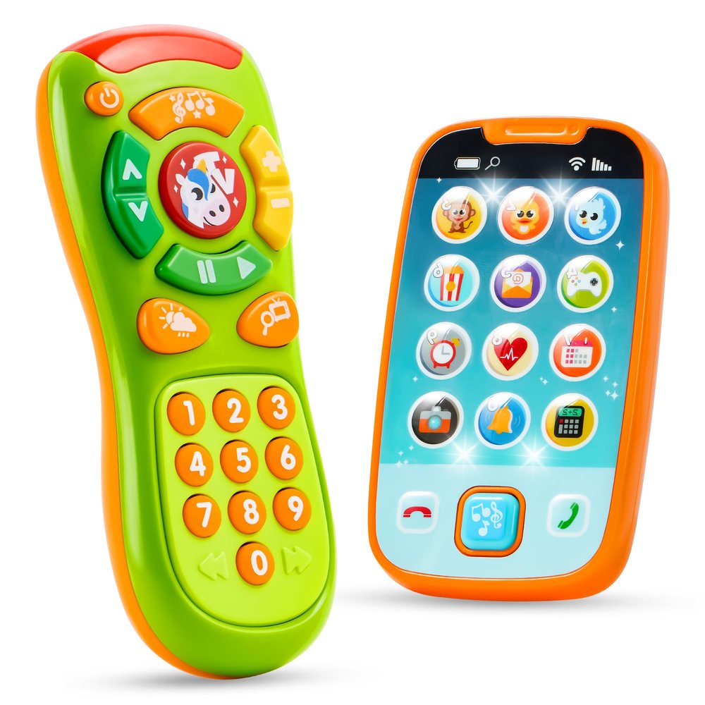 JOYIN Baby Toy Phone, Remote and Smartphone with Music, Fun Learning Musical Toys for Babies, Boys or Girls, Holiday Stocking Stuffers, Birthday Gifts for Kids, Easter Basket Stuffers