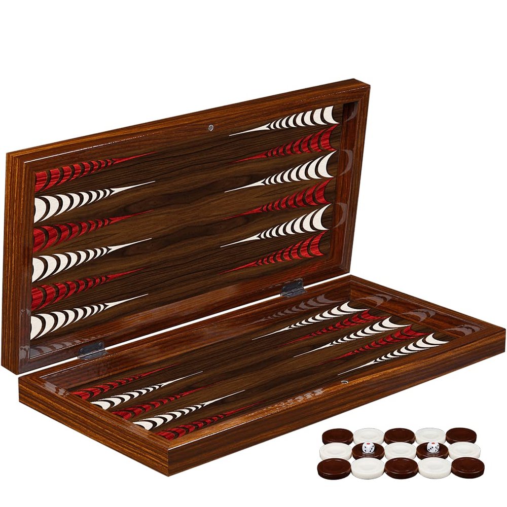 16.5'' Turkish Backgammon Set, Board Game for Family Game Nights, Modern Elite Vinyl Unscratchable Tavla for Adults and Couples, Magnetic Closing Meachanism by LaModaHome