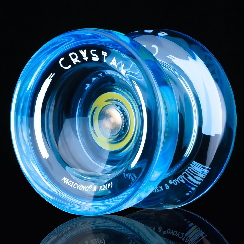 MAGICYOYO K2 Crystal Plastic Yoyo for Kids 8-12 & Beginners, Durable PC Responsive Yoyo Professional with Finger Spin Hub for DNA yo-yo Tricks, Includes 12 Yo yo Strings, Glove & Bag (Crystal Blue)