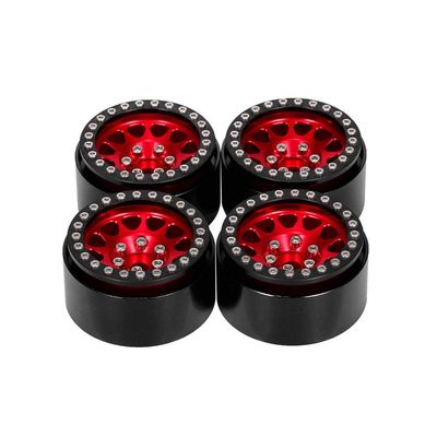 4Pcs Aluminum Alloy 1.9 Inch RC Car Wheel Hub Rims for 1/10 RC Crawler Axial SCX10 SCX10 II 90046 TRX4 D90 (Black & Red)