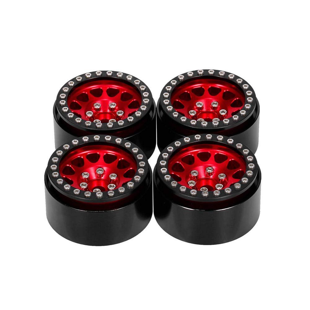 4Pcs Aluminum Alloy 1.9 Inch RC Car Wheel Hub Rims for 1/10 RC Crawler Axial SCX10 SCX10 II 90046 TRX4 D90 (Black & Red)