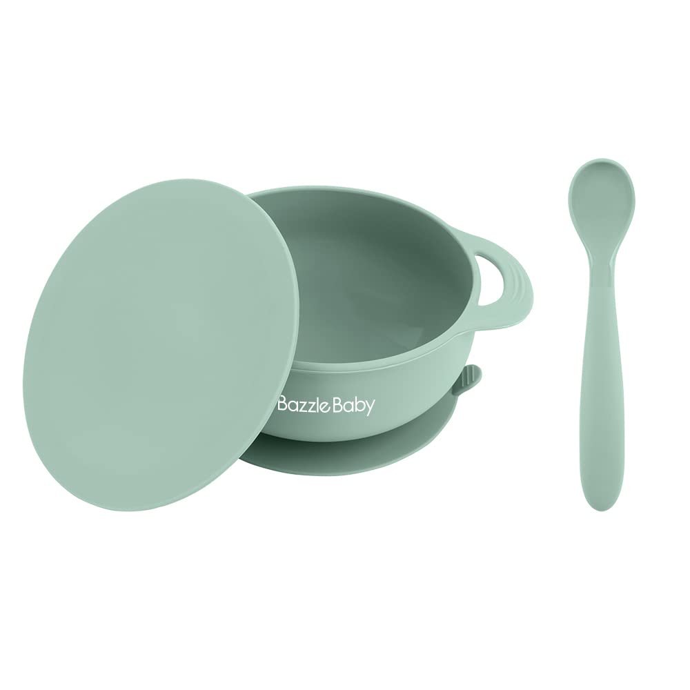 Bazzle Baby Silicone Suction Bowls with Suction Lid and Spoon 3-piece set BPA Free Silicone | Perfect for 4-36 Months