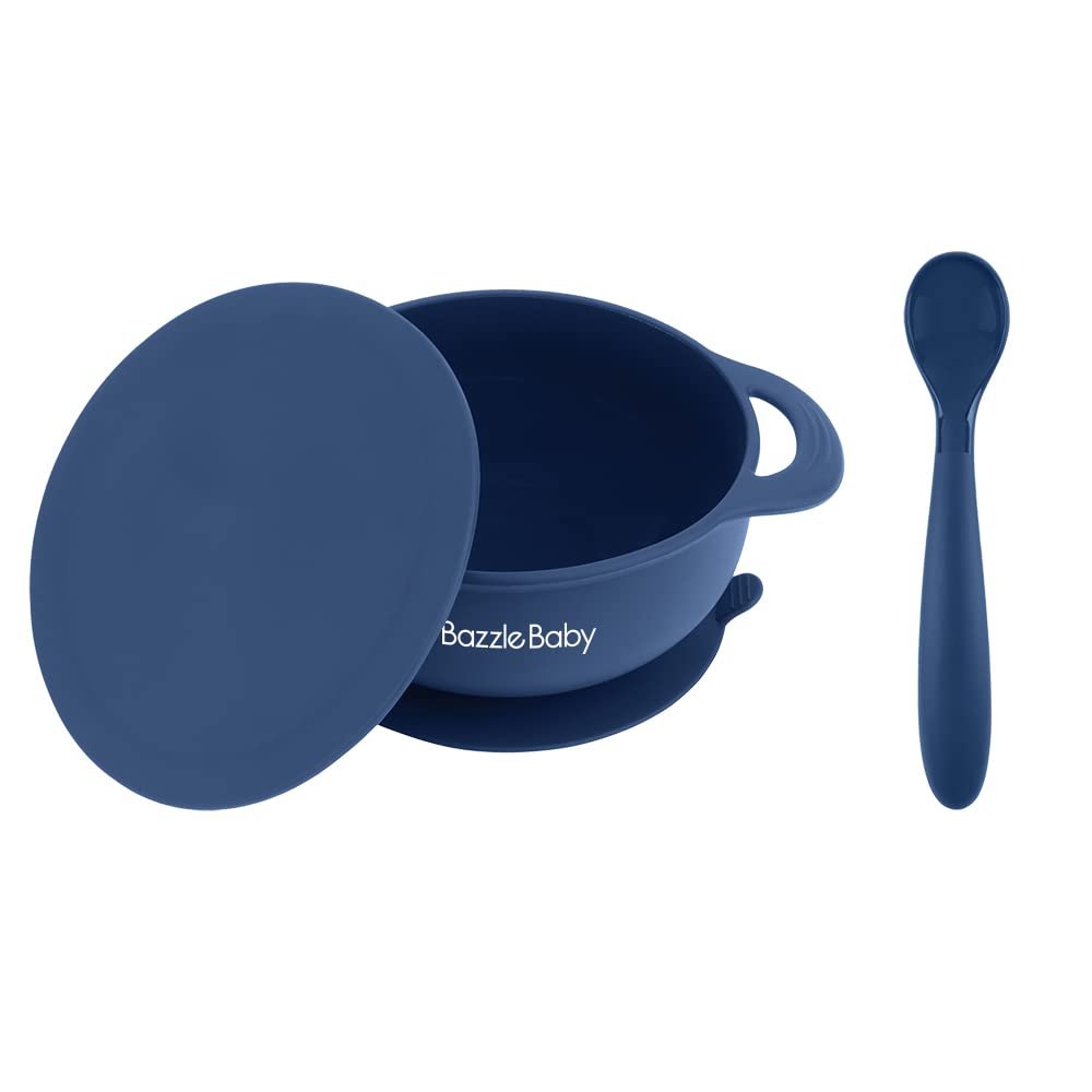 Bazzle Baby Silicone Suction Bowls with Suction Lid and Spoon | 3-piece set | BPA Free Silicone | Perfect for 4-36 Months.