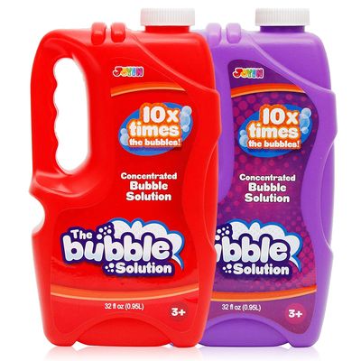 JOYIN 2 Bottles Bubbles Refill Solutions 64 oz (up to 5 Gallon), Concentrated Solution for Bubble Machine, Gun, Wand Refill Fluid Summer, Easter Toys (Red+Purple)