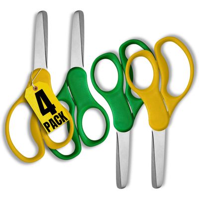 1InTheOffice Blunt Tip Scissors for Kids, 5 Inch Scissors, Kids Stainless Steel Scissors, Right & Left-Handed, 4/Pack