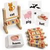 Coogam Wooden Reading Blocks Short Vowel Rods Spelling Games, Flash Cards Turning Rotating Letter Puzzle for Kids, Site Words Montessori Spinning Alphabet Learning Toy for Preschool Boys Girls view 1