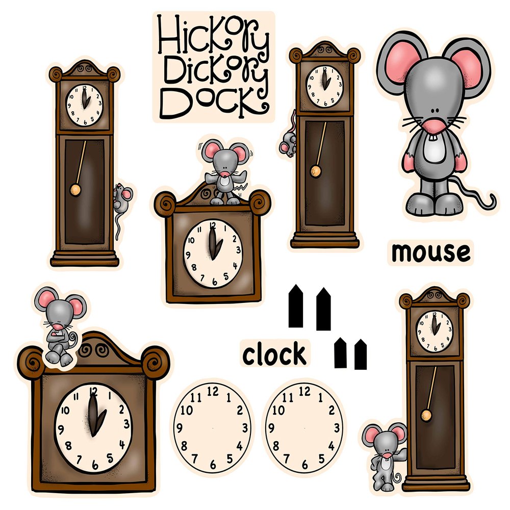 Hickory Dickory Dock 16 PRECUT Felt Figure for Felt/Flannel Board Plus Activity Pages Nursery Rhyme Stories Story Set