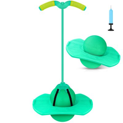 Christoy Pogo Jumper with Handle and Ball Pump, High Jump Toy Bounce Jump Trick Board Pogo Bouncing Ball Safe and Fun Pogo Stick for Kids Boys Girls and Adults (Green)