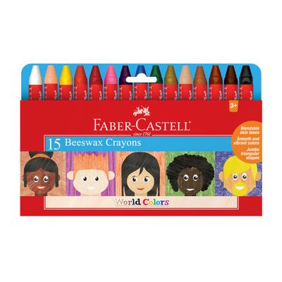 Faber-Castell World Colors Beeswax Crayons | 12 Blendable Skin Tone Colors | Screen-Free Coloring that Builds Color Skills | Easy-Grip, Non-Toxic for Preschoolers (Ages 3+)