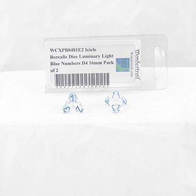 Icicle Borealis Dice Luminary with Light Blue Numbers D4 Aprox 16mm (5/8in) Pack of 2 Wondertrail