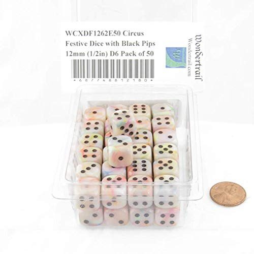 Circus Festive Dice with Black Pips 12mm (1/2in) D6 Pack of 50 Wondertrail