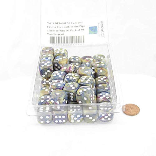 Carousel Festive Dice with White Pips 16mm (5/8in) D6 Pack of 50 Wondertrail