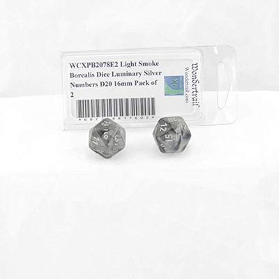 Light Smoke Borealis Dice Luminary with Silver Numbers D20 Aprox 16mm (5/8in) Pack of 2 Wondertrail