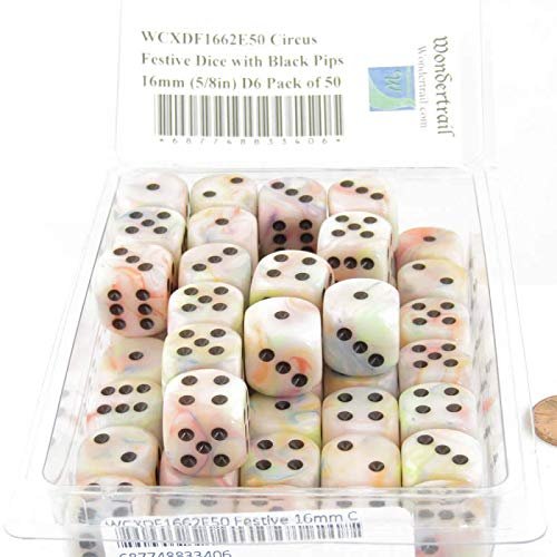 Circus Festive Dice with Black Pips 16mm (5/8in) D6 Pack of 50 Wondertrail