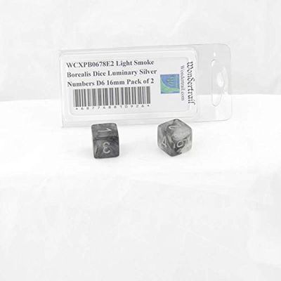 Light Smoke Borealis Dice Luminary with Silver Numbers D6 Aprox 16mm (5/8in) Pack of 2 Wondertrail
