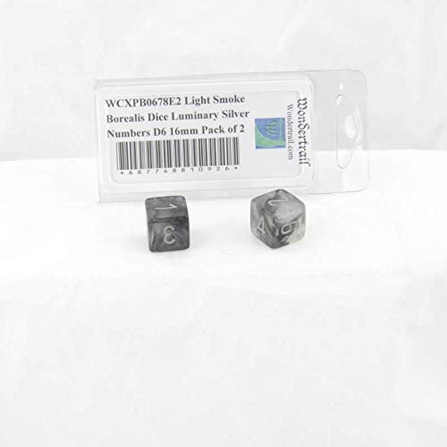Light Smoke Borealis Dice Luminary with Silver Numbers D6 Aprox 16mm (5/8in) Pack of 2 Wondertrail