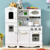 Costzon Kids Kitchen Playset, Wooden Toddlers Toy Kitchen with Light & Sound, Microwave, Ice Maker, Oven, Sink & Faucet, Cooking Accessories, Pretend Play Kitchen, Gift for Boys Girls Age 3+ view 1