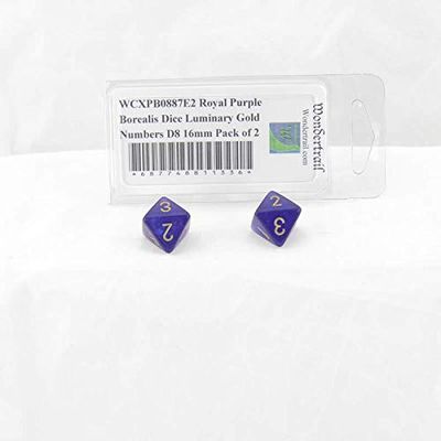 Royal Purple Borealis Dice Luminary with Gold Numbers D8 Aprox 16mm (5/8in) Pack of 2 Wondertrail
