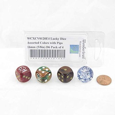 Lucky Dice Assorted Colors with Pips 16mm (5/8in) D6 Pack of 4 Wondertrail