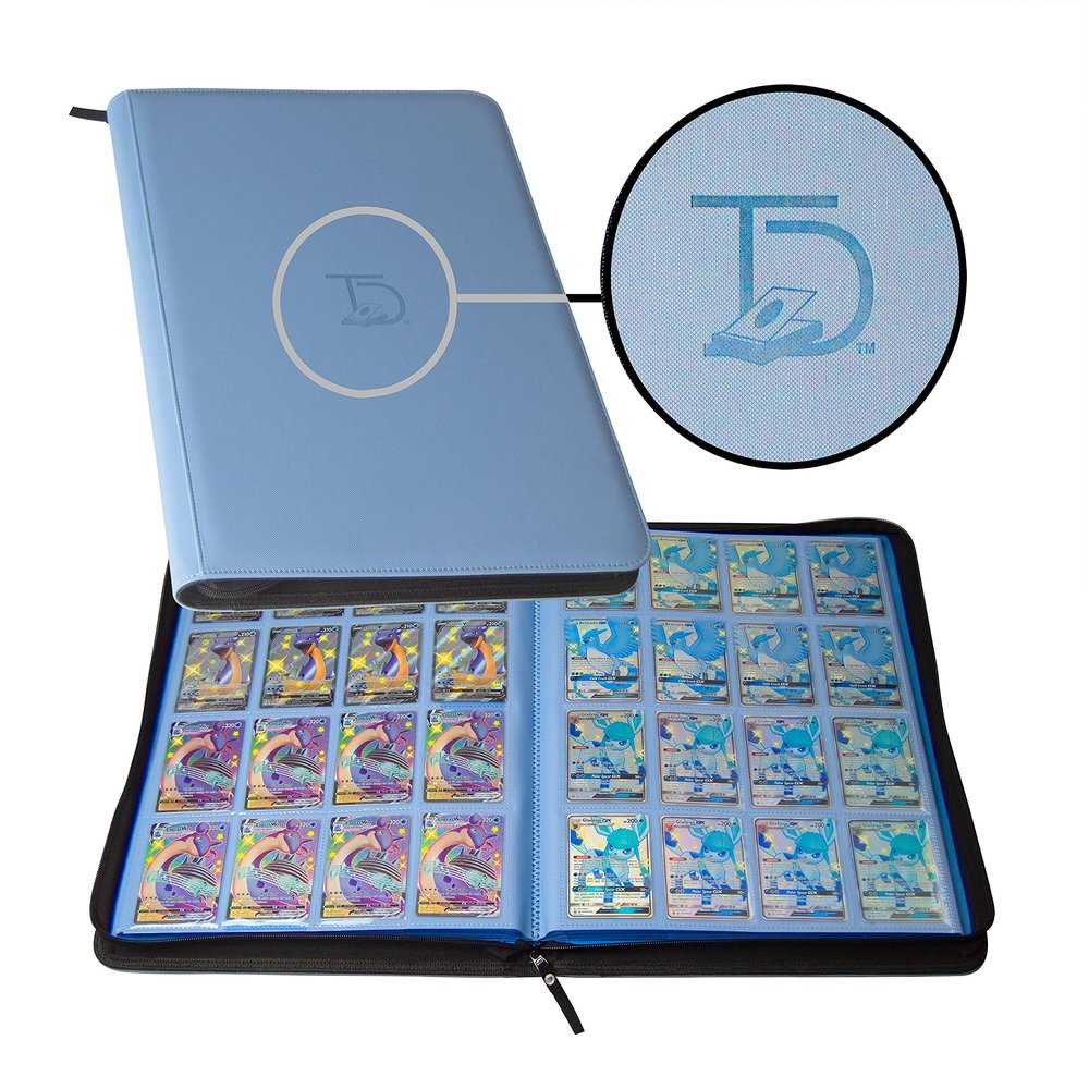 TopDeck 1000 Card Binder - TCG Portfolio - 16 Pocket Card Binder - Ringless Binder Compatible with Pokemon Cards, Yu-Gi-Oh, Magic the Gathering, and More - Side Load Sleeves - Cards Album (Blue)