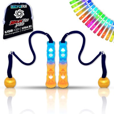 UltraPoi HelixPoi Pro Set  Rechargeable LED Poi w/ 50+ Color Modes  Spinning Light Flow Toys w/LED Knob Handles, Soft Cases & Adjustable Leashes  Visual Poi for Rave, Parties & Performance