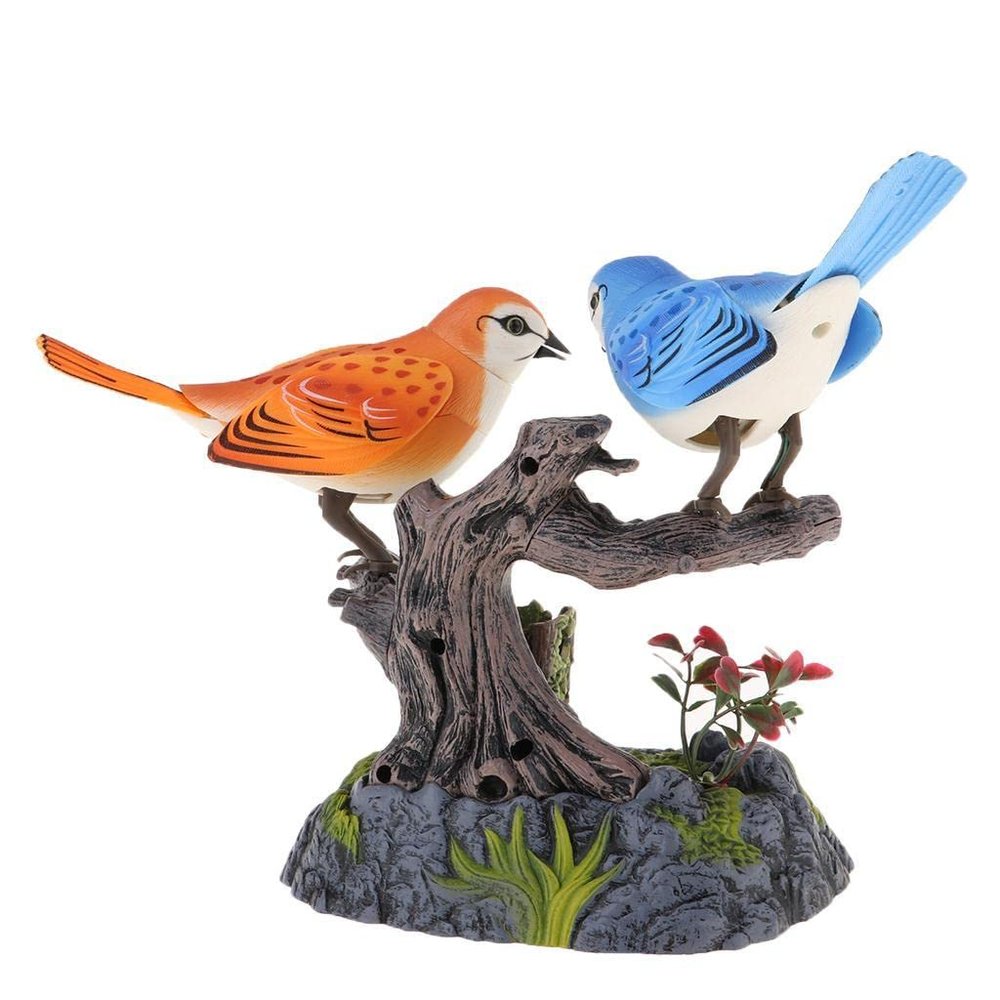 LEIPUPA 2 Birds Sound Activated Chirping Toy with Pen Holder for Desk Decor