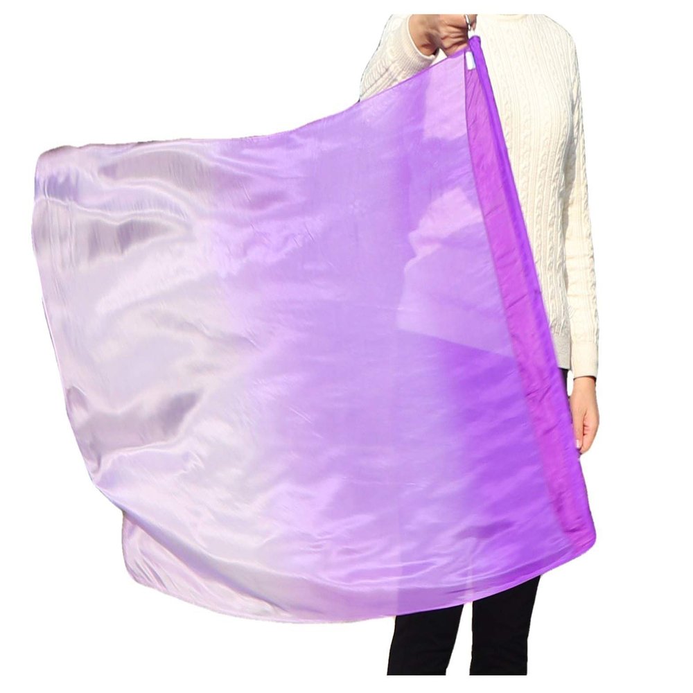 Winged Sirenny 32" Flowy Spinning Silk Flag Poi, Church Praise Prophetic Worship Adoration Dance Banner, Dance Poi Streamer, Beginners Practice Play Silk (purple fading)