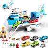 LOVE LIFE Airplane Toy Set Transport Cargo Plane Play Toy Gift for 3 4 5 6 Years Old Boys Girls Kids,Aircraft Vehicle Toys with 5 Mini Cars,Helicopter and Construction Worker view 1