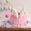 Bunny Chorus Tutu Easter Basket, Pink Ruffled Shining Tulle with Fluffy Bunny Ears, Easter Theme Party Favors Stuffers Gifts for Girls, Easter Egg Hanting Decorations Party Supplies view 2